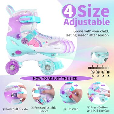 Ролики дитячі BELEEV, 4 розміри, регульовані, з LED-підсвіткою, фіолетові