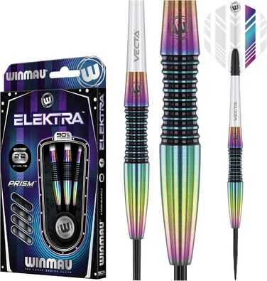 Дартси WINMAU Elektra 90% вольфрам, Urban Grip, 22–26 г, призматичні флайти, Vecta-шафти, Match Weighed, торпедоподібний профіль