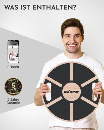 Балансборд NEOLYMP Holz з ручками - антиковзаюча платформа для фітнесу, фізіотерапії, йоги та планки - Балансборд для дорослих з натурального дерева