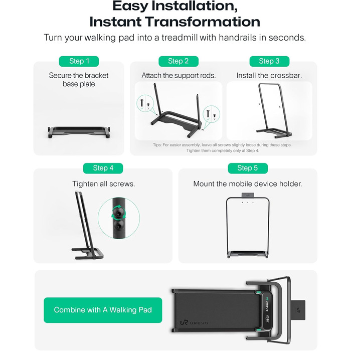 UREVO Smart Walking Pad: компактний біговий килимок під стіл з двома амортизаторами, додаток для фітнесу з аналітикою та режимом MIIT, керування пультом або додатком для дому/офісу (чорний)