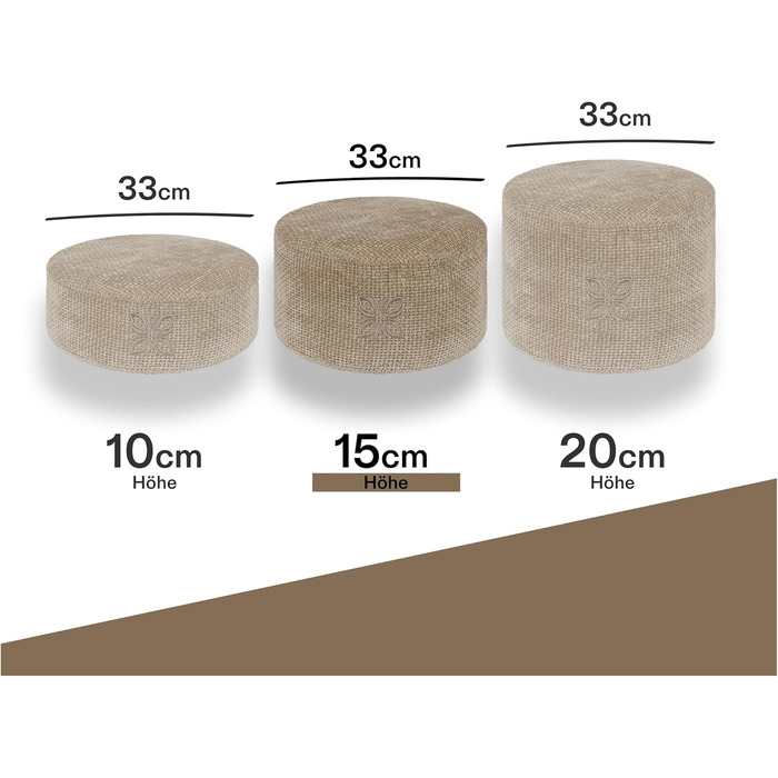 Крісло для медитації Cushy™ - кругле, 10/15 см, з льонованої тканини, з наповнювачем з пшениці. Килимок для медитації та релаксації. Зроблено в Німеччині (15 см, Smoky Biscuit)