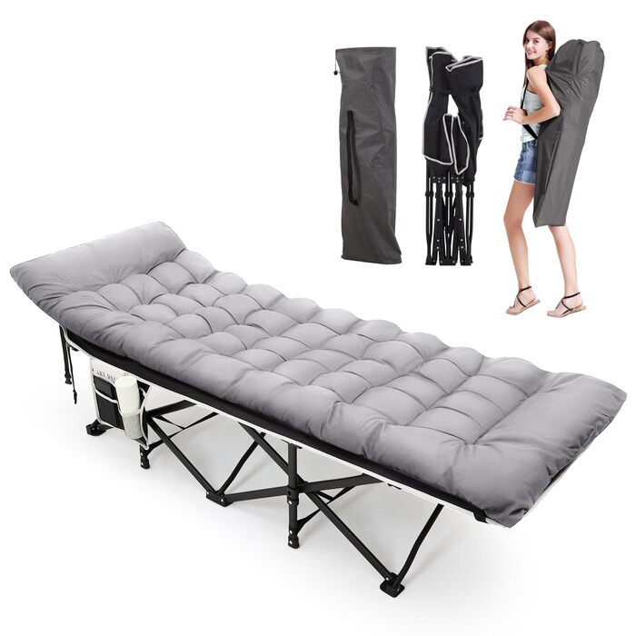 Ліжко-розкладачка Warmiehomy XXL з матрацом для дорослих, гостьове ліжко, широке, міцне, для кемпінгу, відпочинку, офісу, саду, сіре, з матрацом