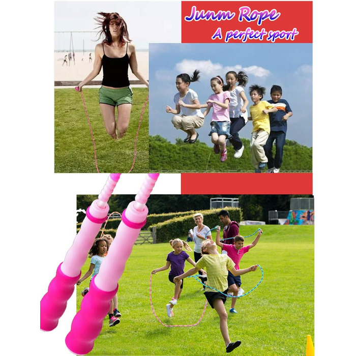 Дитяча скакалка з намистинами, м'яка, регульована, для фітнесу, тренувань та виховання, рожево-зелена (блакитно-рожева)