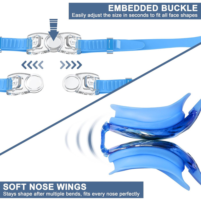 Окуляри для плавання дорослі та дитячі - антизапарні, HD-лінзи, захист від УФ, водонепроникний ущільнювач для тренувань, пляжу/басейну - зручна посадка, унісекс для чоловіків та жінок (2600-BLUE)
