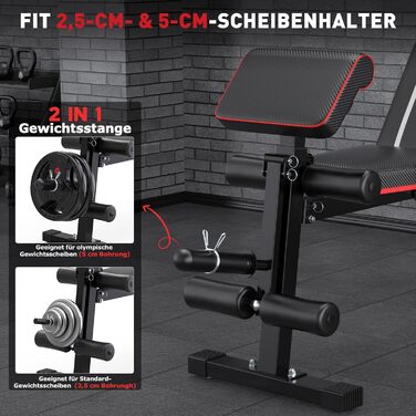 Регульована складана лава для тренувань з гантелями, 363 кг, з підставкою для ніг, упором для преса та подовженою спинкою, багатофункціональний фітнес-обладнання для дому