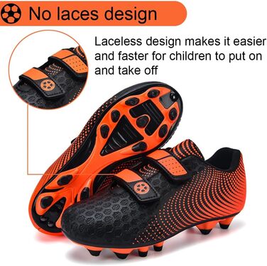 Дитячі футбольні бутси для хлопчиків та дівчаток. Низькі, для тренувань та занять спорту на відкритому повітрі. Розміри 28-37 EU, чорно-оранжеві.