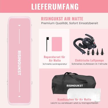 Надувна гімнастична матка Air Matte Track - 600x100x20 см (зелена та рожева) з повітряним насосом