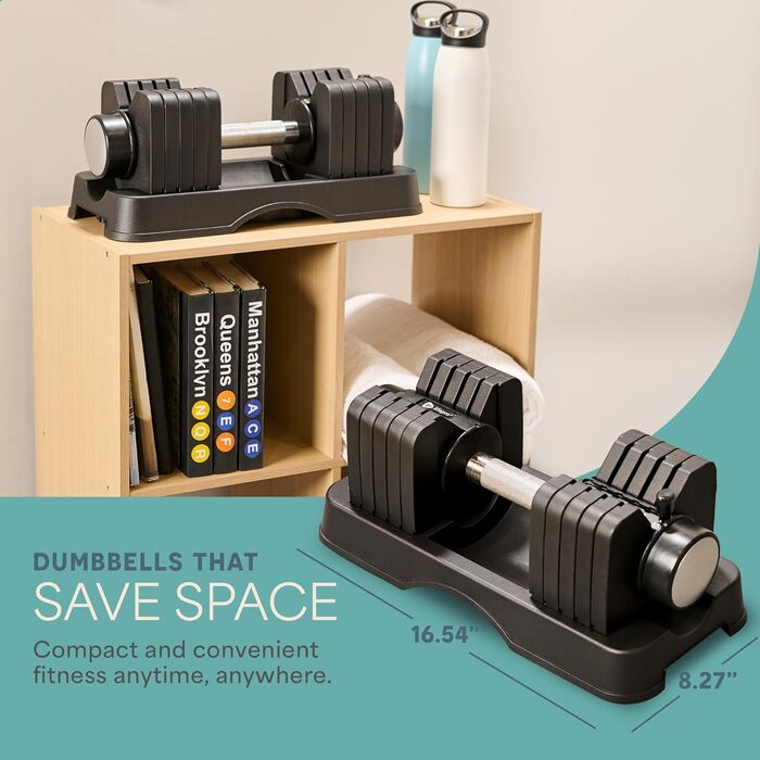 LifePro Регульована гантель - зміна ваги від 1,8 до 40,8 кг, для дому та спортзалу, компактний дизайн, чорний колір