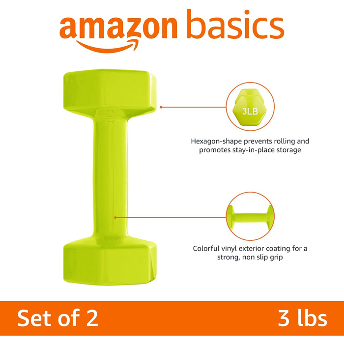 Гантелі Amazon Basics з вініловим покриттям, 2 шт, 1,4 кг, набір для фітнесу