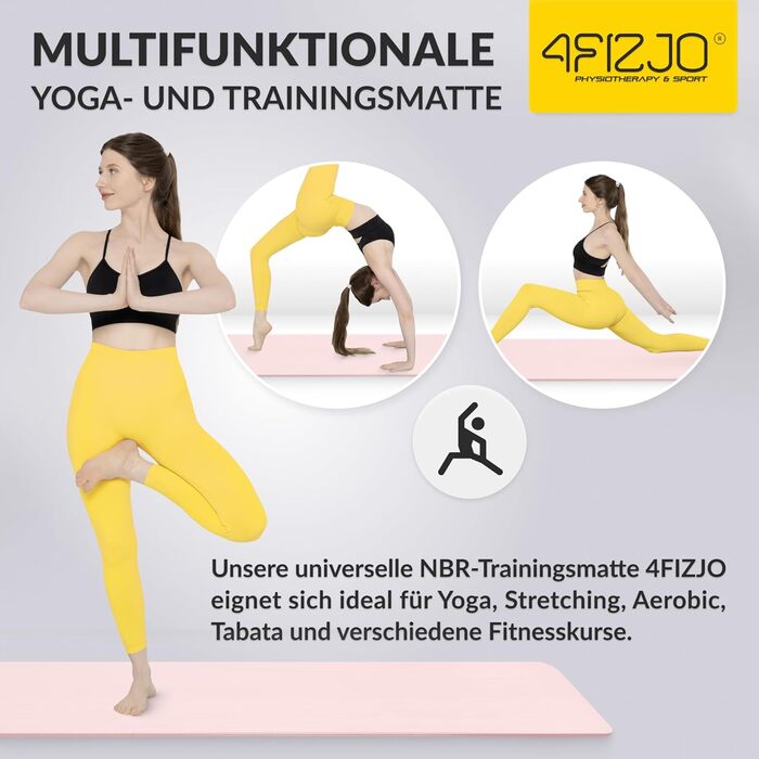 Фітнес-мат 4FIZJO 180x60 см, рожевий, 1.5 см, NBR піна, антиковзкий, для йоги, пілатесу, спорту та гімнастики, з ременем для транспортування