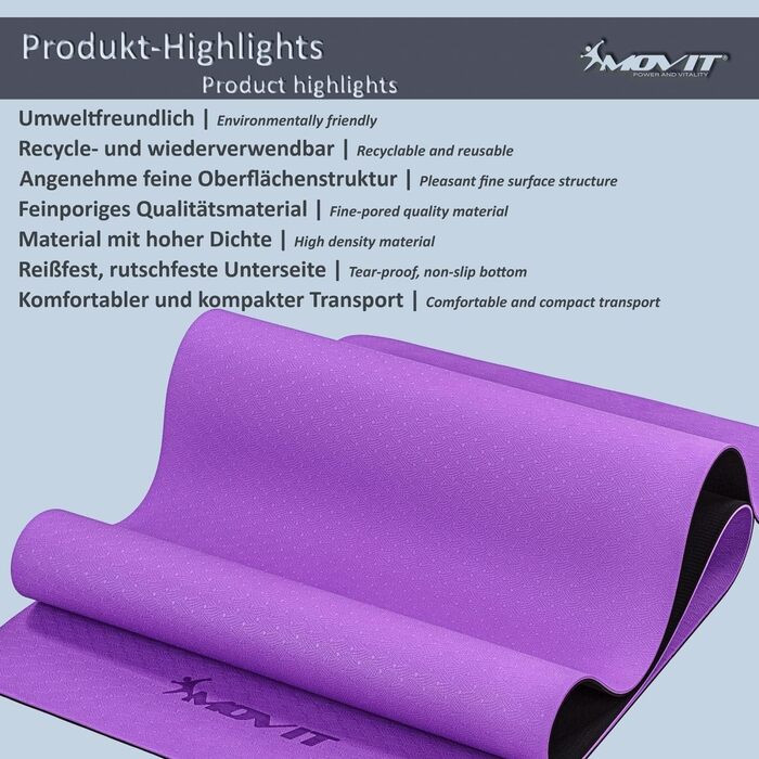 Килимок для гімнастики та йоги MOVIT, 190x100x0.6 см, антиковзкий, екологічний, 12 кольорів (Червоний)