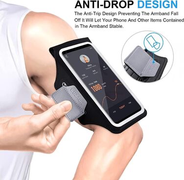 Спортивний браслет на руку для бігу з відділенням для телефону та ключей, чорний. Сумісний з iPhone 17/16/15/14/13/12/11 Pro Max/Plus та іншими смартфонами до 6.9 дюймів
