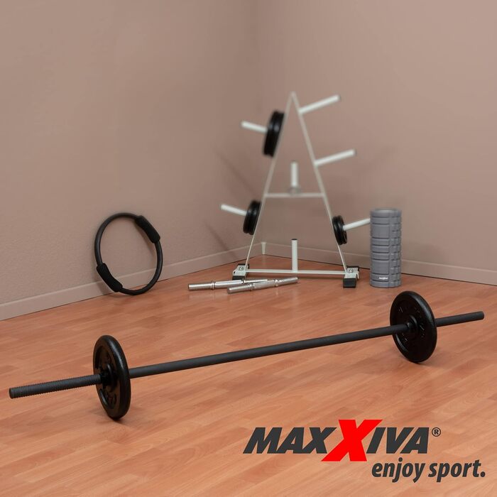 MAXXIVA Штанга 160 см для фітнесу, бодібілдингу та важкої атлетики, чорна, зіркоподібний замок
