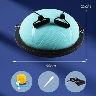 Балансувальний напівм'яч DH FitLife Balance Ball 60 см, до 200 кг, з насосом і 2 фітнес-стрічками, синій – баланс борд для йоги та фітнесу