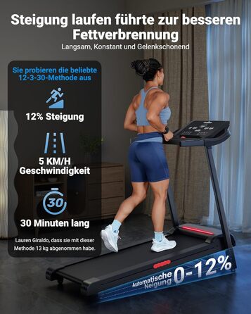 Біговий тренажер THERUN для дому та офісу, 14 км/год, 3.0 PS, нахил, датчики пульсу, складний, 136 кг, LED-підсвітка