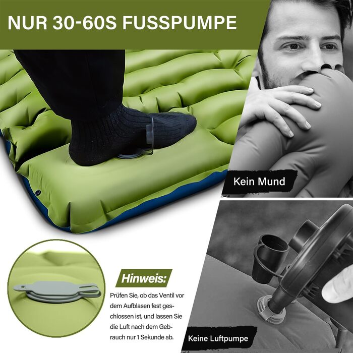 Килимок для кемпінгу Yuzonc Isomatte самонадувний, надувний матрац з насосом-пресом та подушкою, компактний та легкий для відпочинку на природі, зелено-блакитний