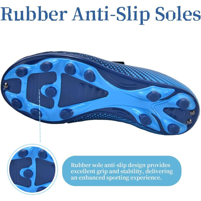 Дитячі футбольні бутси для хлопчиків та дівчаток, бутси з шипами для твердого поля, дитячі футбольні кросівки, спортивне взуття для тренувань та занять на відкритому повітрі, дихаючі, антиковзкі, унісекс, розмір 28-37 (37 EU, блакитні)