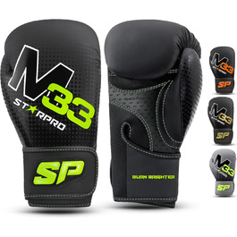 Боксерські рукавички Starpro M33 14oz для потужних ударів, матові чорні/зелені – для чоловіків і жінок, тренування, спорт