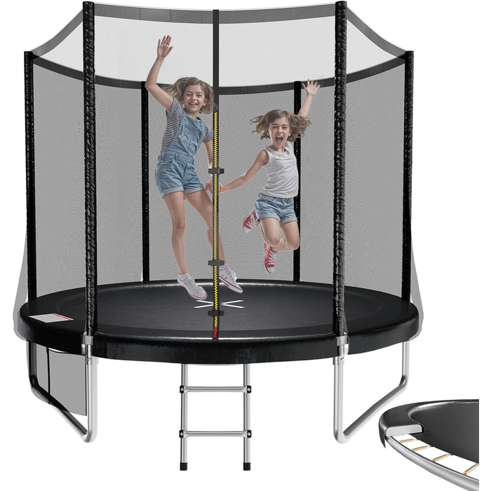 Батут JUMMICO Outdoor для дітей Ø 183/228/305/366/427 см з сертифікацією GS, з драбиною та бічною кишеню (228 см), чорний