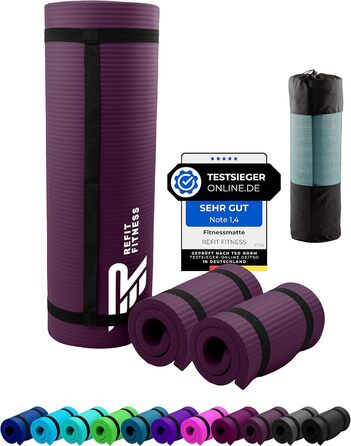 REFIT Premium Fitness килимок для йоги NBR 190 x 60 x 1,5 см з підкладкою для йоги, захистом для колін, ременем та сумкою - без фталатів, блакитний