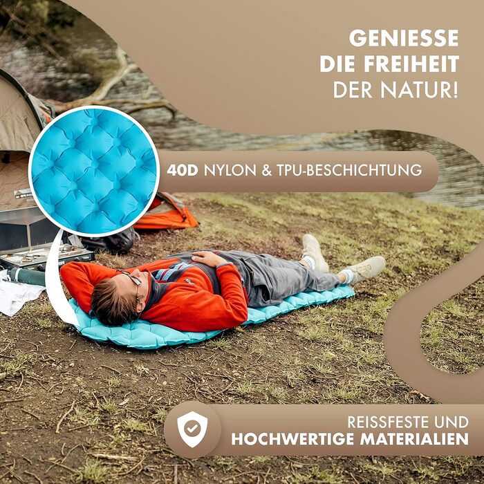 Килимок туристичний NATURBUMMLER® Ultraleicht Cloud Nap+ надувний, 195x56 см, для кемпінгу, трекінгу, фестивалів, зеленого кольору