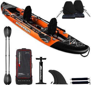 Надувний каяк SKINHAWK Exclusiv Orange 380 см для двох, комплект