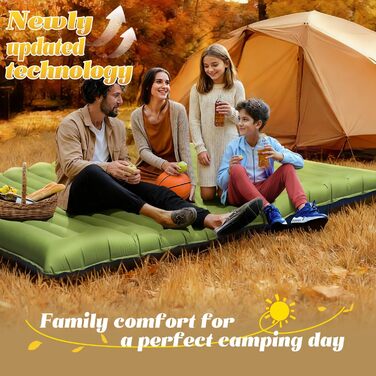 Каремат для кемпінгу, надувний, з інтегрованою помпою, компактний, для подорожей та походів (зелений)