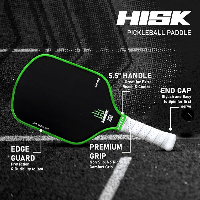 Паддл для піклболу RAV PRO Ultimate High End – преміум-якість, 16 мм, японський Toray T700, USAPA, зелений неслизький гріп