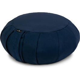 Йога подушка Zafu кругла 35x18 см, бавовна, гречане лушпиння, синя (Yoga Studio), з ручкою – органічна для медитації