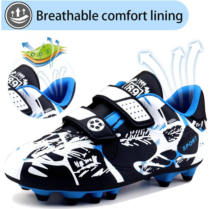 Дитячі футбольні бутси для хлопчиків та дівчаток, Outdoor, тренувальні, для штучного газону, з шипами, унісекс, розмір 28-37 EU, 36 EU, білі, сині