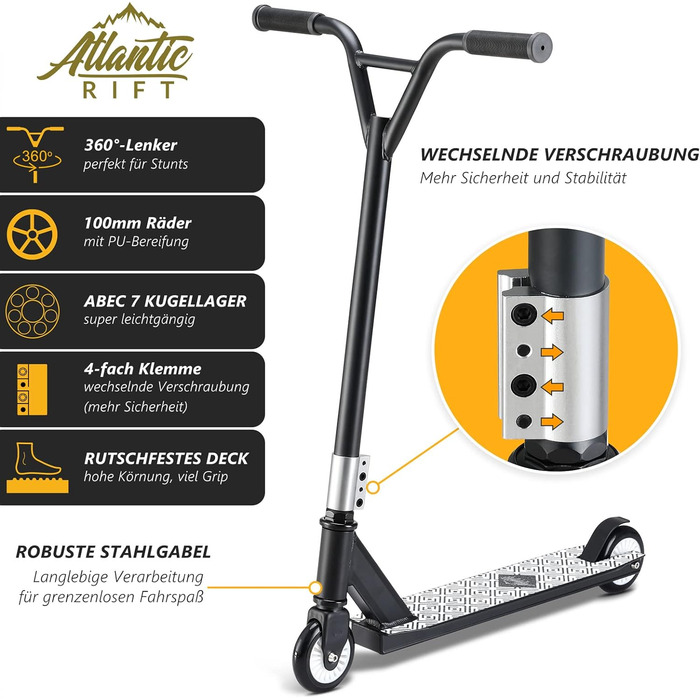 Трюковий самокат SPORTANA Tundra Basic для дітей та дорослих, алюмінієва рама, ABEC 7, до 100 кг, 360° Y-кермо