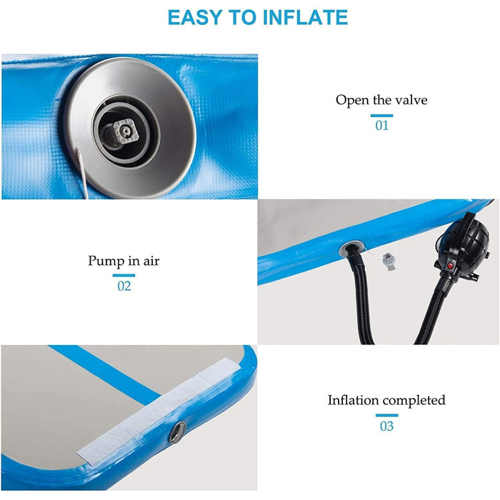 Гімнастичний мат Air Track для тумблінгу та йоги з електричним насосом, протиковзкий та водонепроникний, 400x100x10 см (Синій)