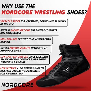 Боксерські кросівки Nordcore Mat Ace - Легкі кросівки для бойових мистецтв та важкої атлетики - для чоловіків та жінок, 39 EU, Чорний