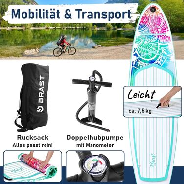 SUP дошка BRAST Lady Mandala 300 см: Набір для жінок (каяк-сидіння, камера, помпа, рюкзак)