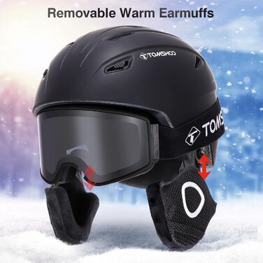 Шолом для лиж та сноуборду TOMSHOO з візором та навушниками, чорний, унісекс, M