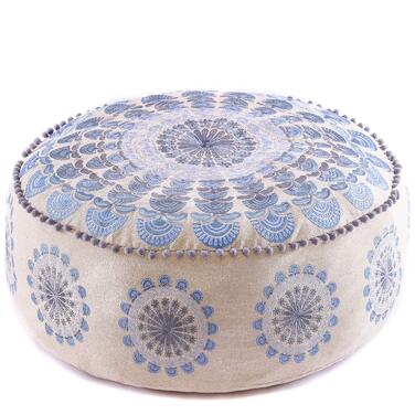 Пуф Mandala Life ART Blauer круглий синій 60x20 см, бавовна, бохо, для дому та тварин, без наповнювача