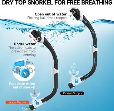 Дитяча маска для снорклінгу та плавання Findway з набірником, 180° панорама, HD, антизапар, анти-тік, для дітей 4-16 років (чорний комплект)