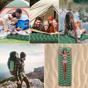 Надувний килимок Isomatte CIXMUS з самонадуванням, 10 см товщини, з насосом та подушкою, водонепроникний, для кемпінгу та відпочинку на природі, зелений