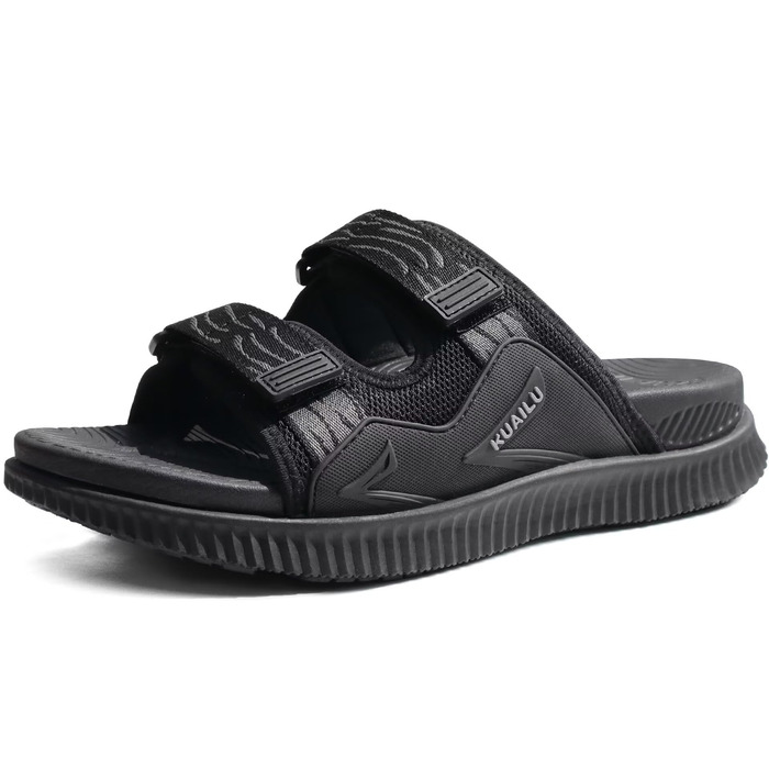 Чоловічі спортивні сандалі KuaiLu з м'якою устілкою, літні шльопанці на липучці, чорні, розмір 43 EU