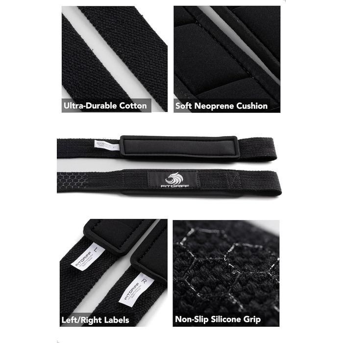 Фітнес-манжети для тяги штанги Fitgriff® (з підкладкою) - для силових тренувань, бодібілдингу, жінок та чоловіків (XS, чорний)