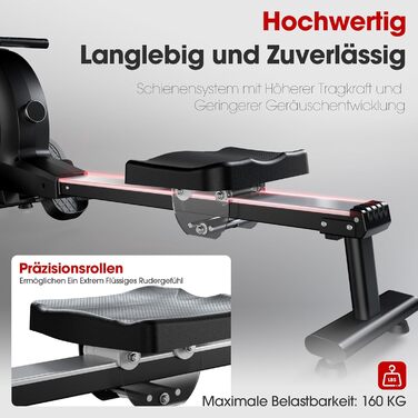 Веномкер тренажер для греблі, магнітний, для дому, 16 рівнів опору, 160 кг, з'єднання з APP, чорний