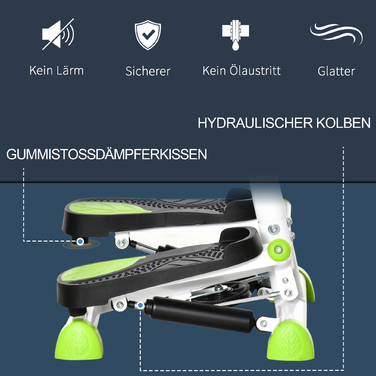 HOMCOM Stepper Fitness Swing Stepper з LCD екраном і ручкою, велотренажер для дому до 100 кг, сталь ABS, зелений, 55 x 44 x 108 см