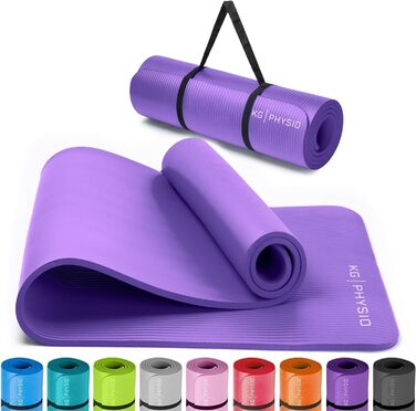 Йога-мат KG Physio 8 мм, нековзкий, з ременем, фітнес-мат, гімнастичний мат, 183x60 см, ліловий