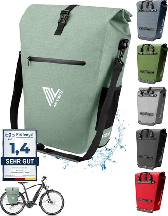 Велосумка MIVELO 2в1 для багажника, водонепроникна, без ПВХ, з відділенням для ноутбука, 25 л, м'ятна