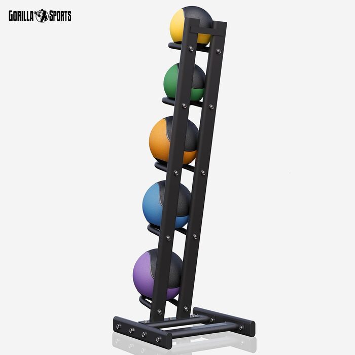 Медичний м'яч GORILLA SPORTS® - окремо/набір, 1-10 кг, з неслизькою поверхнею, гумовий, вибір кольору. Slam Ball, вантажний м'яч, тренувальний м'яч, слямбол (набір 15 кг з підставкою - багато кольорів)