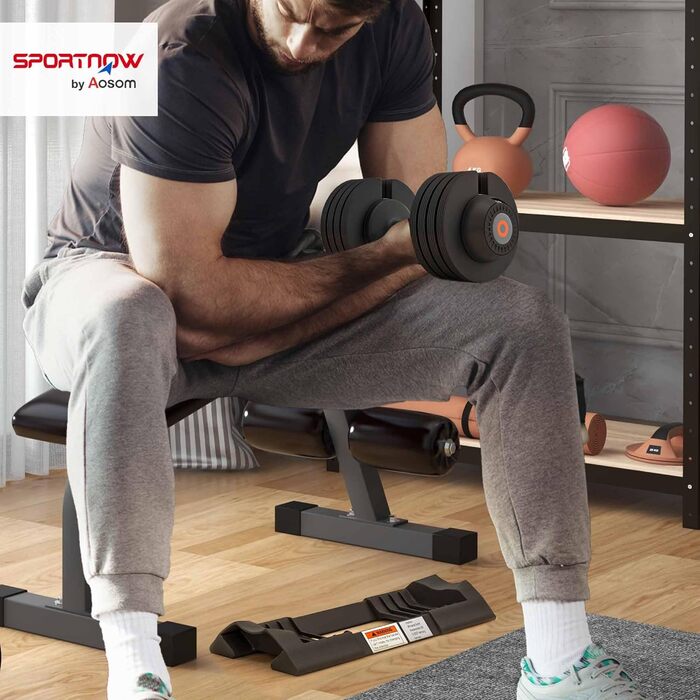 Регульовані гантелі SPORTNOW 3.5-20 кг / 7-24 кг з підставкою, неслизькі ручки, комплект гантелей з пластику для дому та фітнес-залу