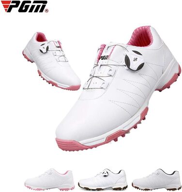 Жіночі гольф-туфлі PGM з антиковзким покриттям та шипами, водонепроникні, білі з мереживом (36 EU, рожеві з мереживом)