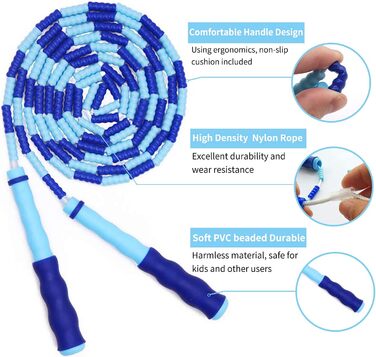 Стрибкове канат Leeboom: регульована довжина, без перекручування, сегментований, з м'якими кульками, для дітей, чоловіків та жінок, для схуднення, 2.5 м, чорний