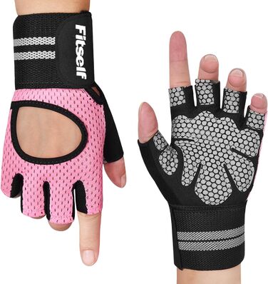 Фитнес рукавички для жінок з захистом суглобів та антиковзаючою поверхнею для важкої атлетики, спорту, тренажерного залу, кросфіту, велоспорту, рожеві