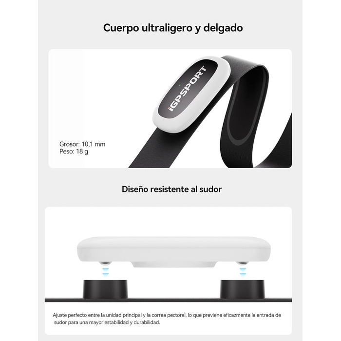 Пульсометр iGPSPORT HR40 Bluetooth ANT+ з нагрудним датчиком для бігу, велоспорту, фітнесу, сумісний з Garmin, Polar, Wahoo (білий)